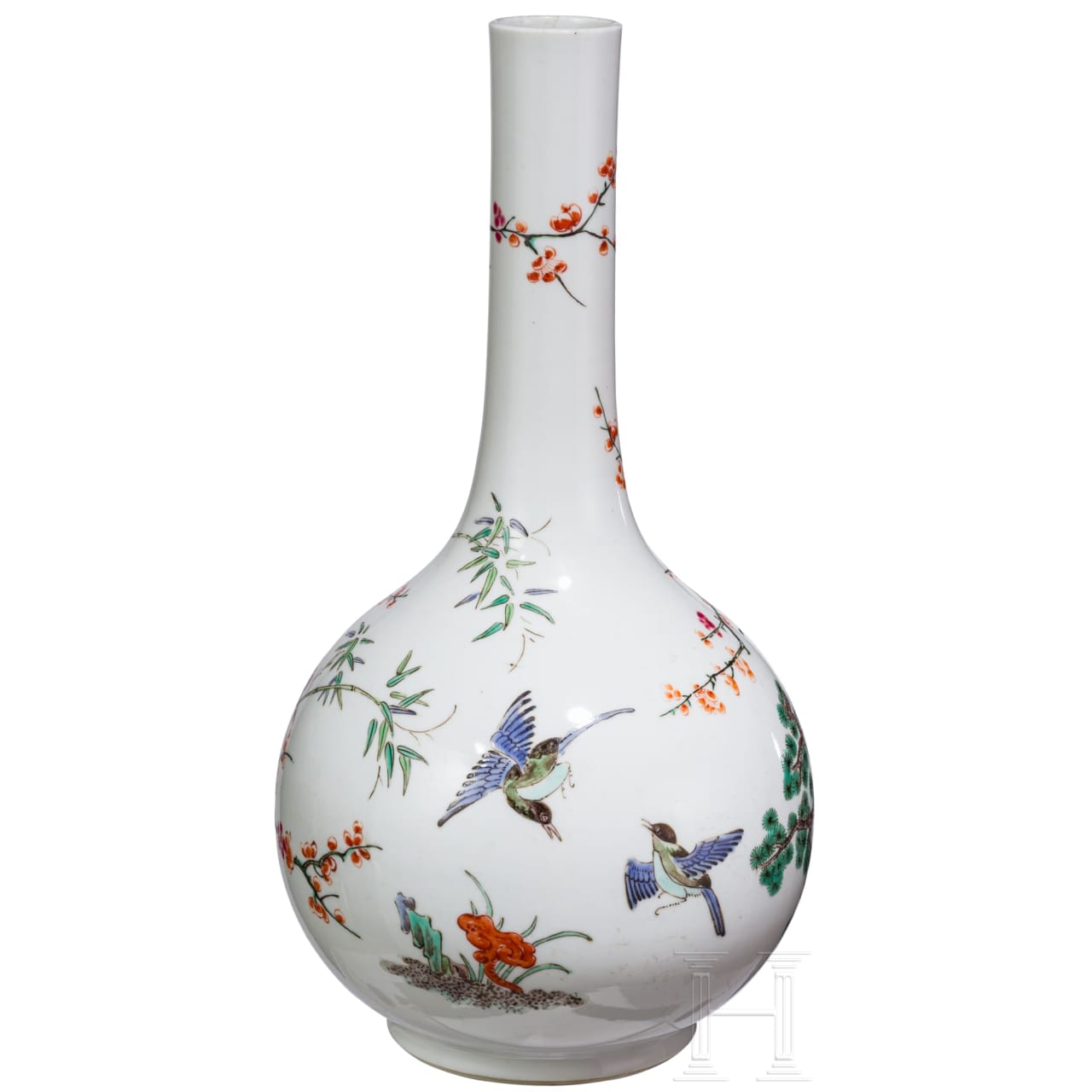 Famille-verte-Langhalsvase mit Vogel- und Blumendekor, China, wohl...