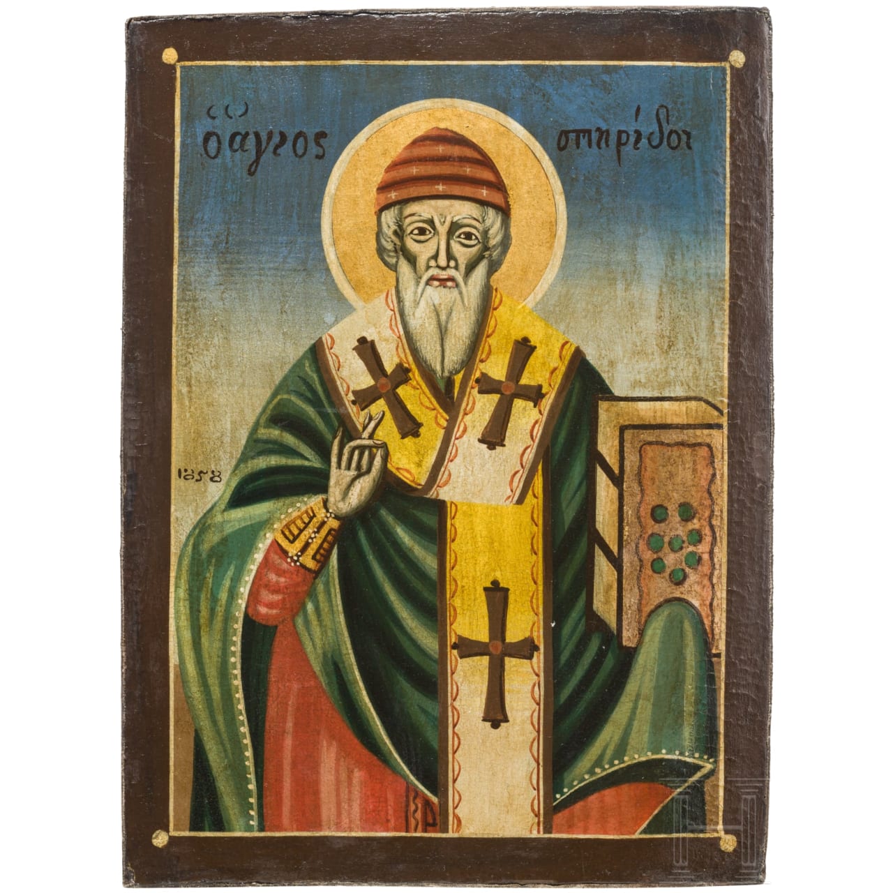Großformatige Ikone mit dem Heiligen Spiridon, Griechenland, 19. Jhdt.