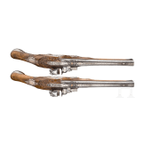 A pair of silver-mounted flintlock pistols, Albrecht, Bayreuth, circa 1760