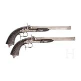 A pair of cased percussion pistols, C. Lepage, Li&egrave;ge, circa 1850