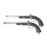 A pair of cased percussion pistols, C. Lepage, Li&egrave;ge, circa 1850