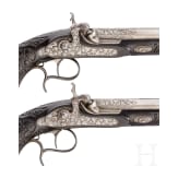 A pair of cased percussion pistols, C. Lepage, Li&egrave;ge, circa 1850