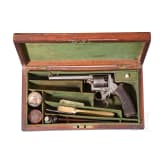 Perkussionsrevolver im Kasten, System Tranter Adams Double Trigger