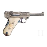 A Mauser Parabellum 06/73 engraved with English arabesques, in case with accessories