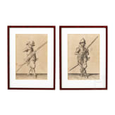A pair of copper engravings with depiction of musketeers, after Jakob de Gheyn