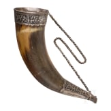 A small, silver mounted and nielloed drinking horn, Caucasus, around 1900