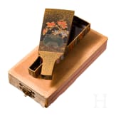 A Japanese small lacquer box in the shape of a stick fan, Meiji period