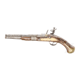 An Algerian silver-mounted and coral-decorated flintlock pistol, 19th century