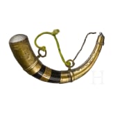 An Moroccan silver-mounted powder horn with hangers, 19th century