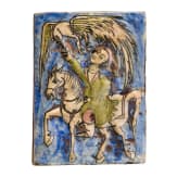 A Persian figural decorated ceramic tile, Kajar period, 19th century