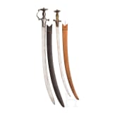 Two Indian tulwars with scabbards, 19th century