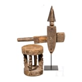A figuratively decorated stool and door lock, West Africa, Mali, Dogon