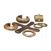 Three parts primitive money and four bracelets, Africa