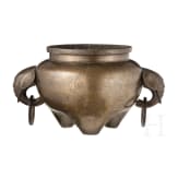 A Chinese bronze vessel with silver inlays, 19th century