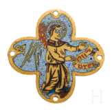 Frühe Plakette in Kreuzform mit Engel, Limoges oder Italien, 15. Jhdt.