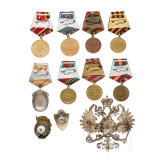 Eleven awards, Kinzal and Tsarist belt buckle, Russia, c. 1910/Soviet Union, since 1942