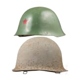 Two steel helmets, USA and China