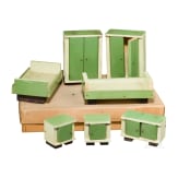Bedroom arrangement for a doll's house in original cardboard box