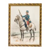 Uniform watercolour of a French hussar of the 12th regiment, dated 1892