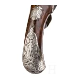 A silver-mounted long flintlock pistol, Dresden, ca. 1740