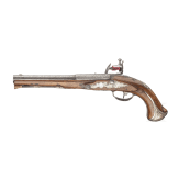 A German silver-mounted flintlock pistol by J.P. Meier, circa 1760