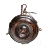 A turned wooden powder flask, German, ca. 1620