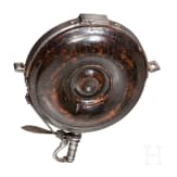 A turned wooden powder flask, German, ca. 1620