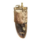 A silver inlaid powder flask made from a deer or mosse hoof, German, 18th century