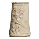 A German silver-mounted powder flask of ivory, mid-19th century