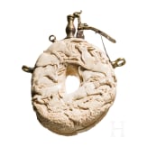 A carved German hunting powder flask (ivory) in the style of the Maucher workshop, 19th century