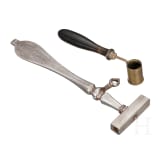 A German wheel-lock spanner and a powder measure, 16th/17th century