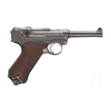 A pistol 08, Erfurt 1918 with holster and two magazines with matching numbers