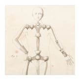 A framed French graphic showing mannequins and their construction, labelled Bernard Direxit, 19th century