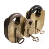 Three Victorian brass padlocks, London, 19th century