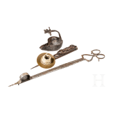 Two lamps and a wick cutter, German/Dutch, 18th/19th century