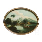 A large probably English neo classical tray with fine painting in the style of the Stobwasser manufactory, early 19th century