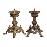 A pair of pricket candle holders, historicism in Romanesque style