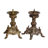 A pair of pricket candle holders, historicism in Romanesque style