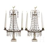 A pair of probably Scandinavian marble, brass and glass girandoles (two lights) in neoclassical style, circa1900