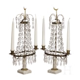 A pair of probably Scandinavian marble, brass and glass girandoles (two lights) in neoclassical style, circa1900