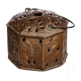 An ornate northern German copper foot warmer, Hannover/Brunswick, circa 1680/90