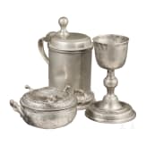 A convolute of three tin objects, German, 17th/18th century