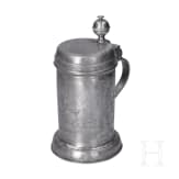 An engraved Saxon pewter jug and chocolate pot, circa 1800
