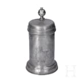 An engraved Saxon pewter jug and chocolate pot, circa 1800