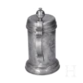 An engraved Saxon pewter jug and chocolate pot, circa 1800