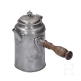 An engraved Saxon pewter jug and chocolate pot, circa 1800