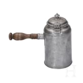 An engraved Saxon pewter jug and chocolate pot, circa 1800