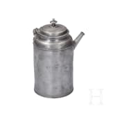 An engraved Saxon pewter jug and chocolate pot, circa 1800