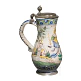 An Austrian faience pear jug with St. Elisabeth, Gmunden, dated 1763