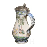An Austrian faience pear jug with St. Elisabeth, Gmunden, dated 1763